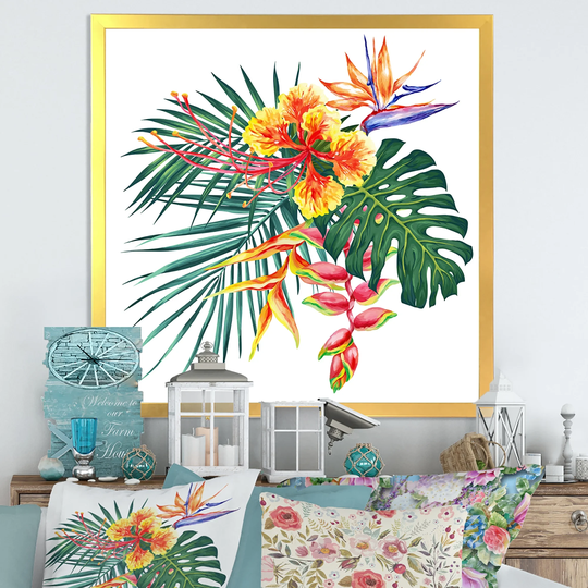 Designart 'Colorful Exotic Flowers' Traditional Framed artwork