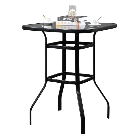 31.5"W x 40"H Patio Wrought Iron Glass High Bar Table