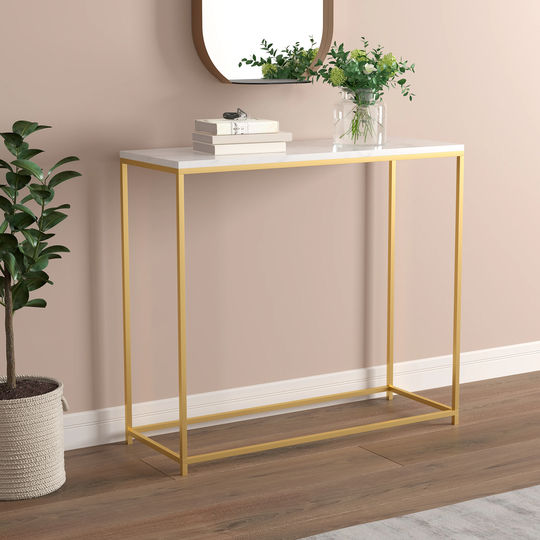 Entryway Table/Console Table/Sofa Couch Table/Accent Table-31"Long/Marble with Gold Metal for Living Room - 31" x 12" x 28"