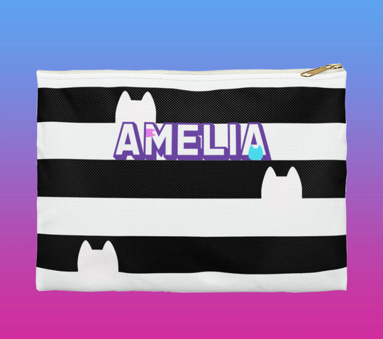 Cat Stripe Pencil Pouch- Dollhouse- Black & White Stripes - Pouch Zipper