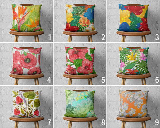 Colorful Flowers Throw Pillow Cover, Bright Colors Floral Case, Spring Cushion Living Room Decor, Housewarming Gift