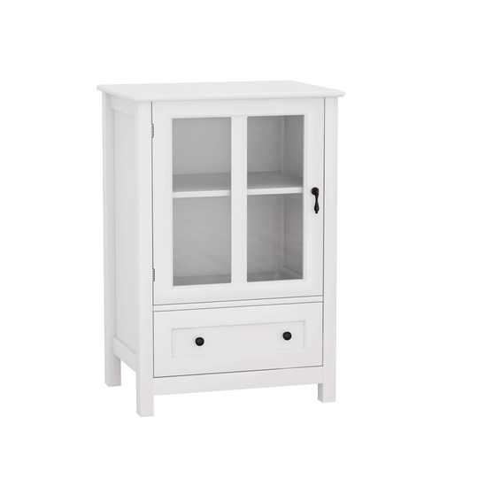 EYIW Sideboard with Glass Doors, Adjustable Shelf and Large Drawer, Wood Frame Storage Cabinet with Metal Handles