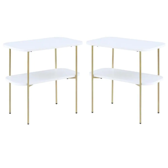 Lunar Chairside End Table with Shelf in White Wood Finish - Set of 2 - 54 x 84