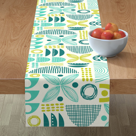 Abstract Geometric Table Runner - By Carysmula Jumbo Scale Aqua Mint Green Cotton Sateen Spoonflower