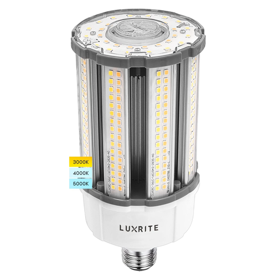 Luxrite 18W/27W/36W LED Corn Light Bulb, 150W HID Equivalent, 3 Color Selectable, Up to 5450 Lumens, E26/E27 Base