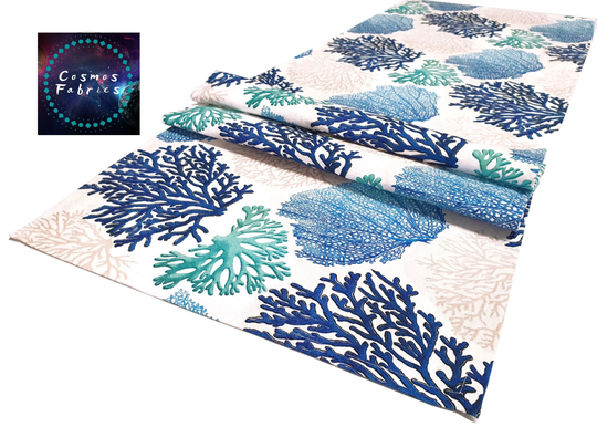 Blue Mint Coral Pattern Table Runner, 16''x 55'' | 40x140cm Ocean Home Decor Digital Printed Polyester Fabrics Runner