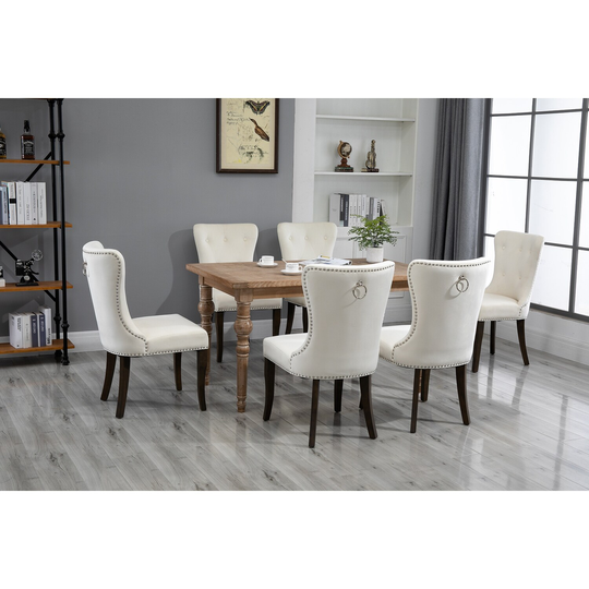 Dining Chair Tufted Armless Chair Upholstered Accent Chair, Set of 6 (Cream)
