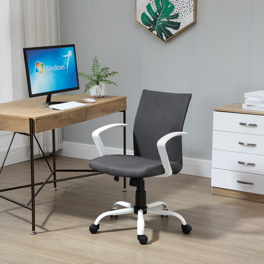 Vinsetto Office Chair Linen Swivel Computer Desk Chair Home Study Task Chair with Wheels, Arm