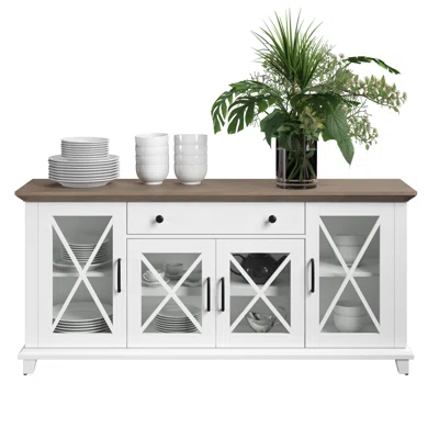 Two-Tone Modern Farmhouse Sideboard, White/Birch