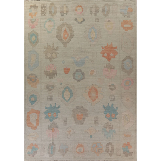 Multi-Color Floral Oushak Turkish Large Rug Hand-knotted Wool Carpet - 12'4" x 15'0"