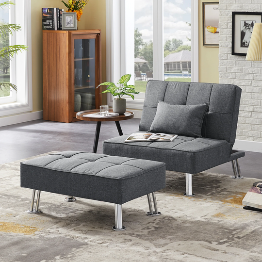 Modern Single Sofa Bed with Ottoman,Lounge Chair Set with Metal Legs