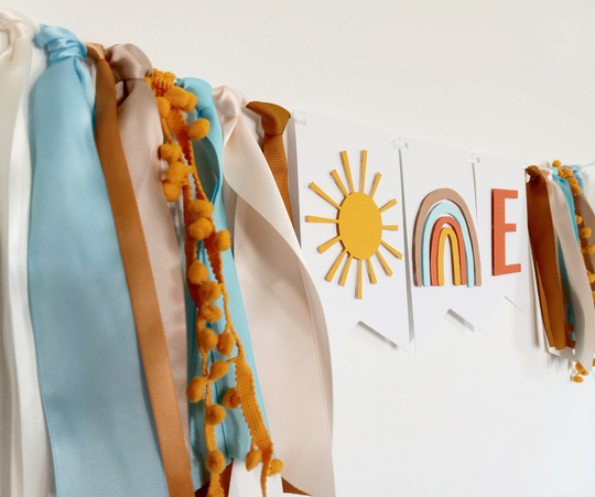 Rainbow Sun Banner, High Chair Banner Boy, Baby Boy 1st Sign, One Garland You Are My Sunshine, First Birthday