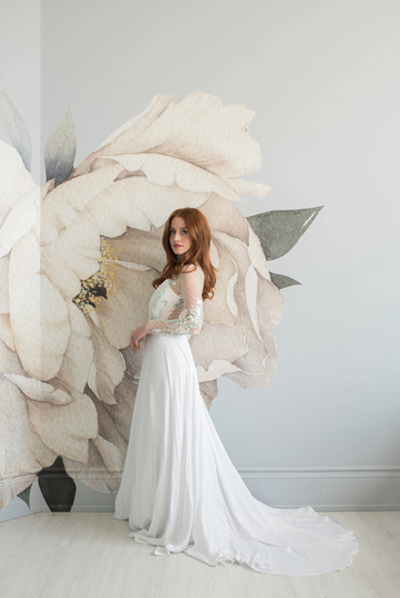 Embroidered Wedding Dress, Long Sleeve Floral Spring Wedding, Embroidery, Boho Dress
