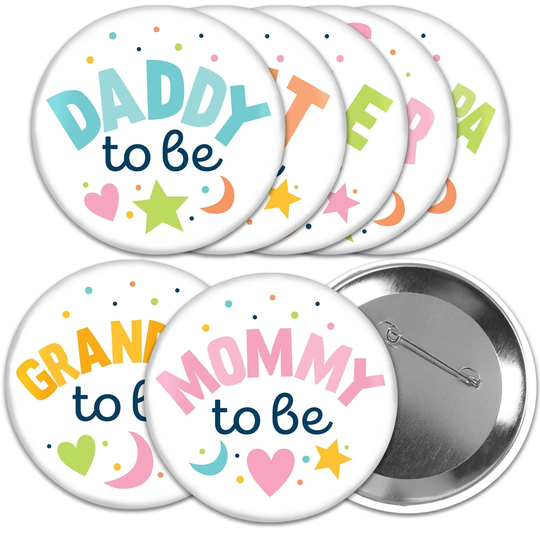 Colorful Baby Shower - 3 Inch Gender Neutral Party Badge Pinback Buttons Set Of 8
