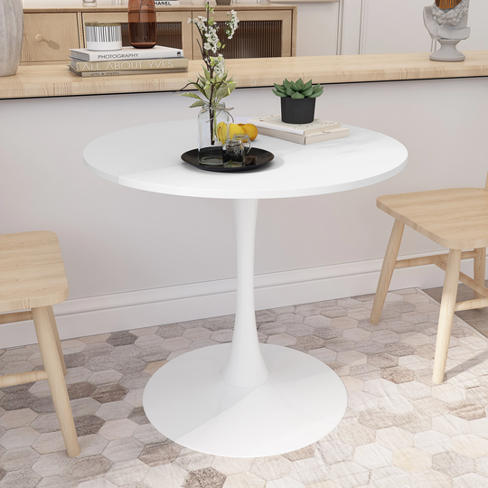 32"Modern Round Dining Table with Printed White Marble Table Top,Metal Base Dining Table, End Table Leisure Coffee Table