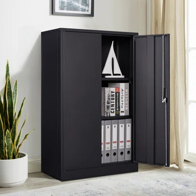 Minimalist Design Freestanding Metal Storage Cabinet With Shelves And Lockable Doors, For Indoor Use