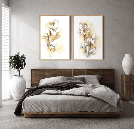 Flowers Prints Set Of 2, Pastel Color Painting, Neutral Wall Art, Watercolor Vibrant Print, Floral Hanging, Dorm Decor