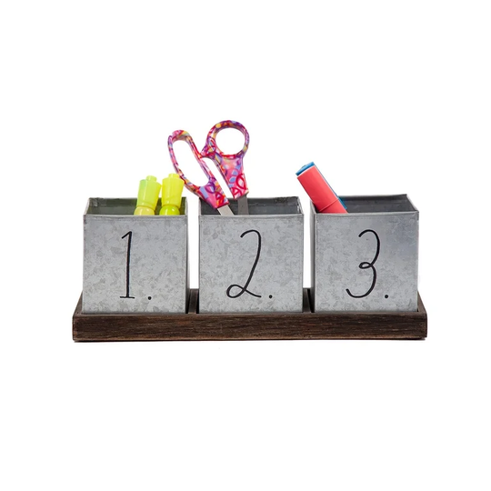 Rae Dunn Triple Cup Desktop Holder - Pen/Pencil Cup
