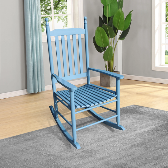 Casual Outdoor Wood Rocking Chair with Slatted Back