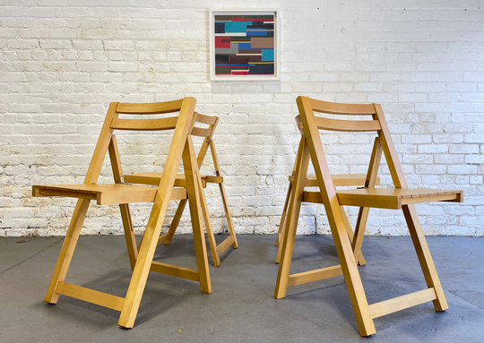Mid Century Modern Walnut Folding Chairs, Set Of 4