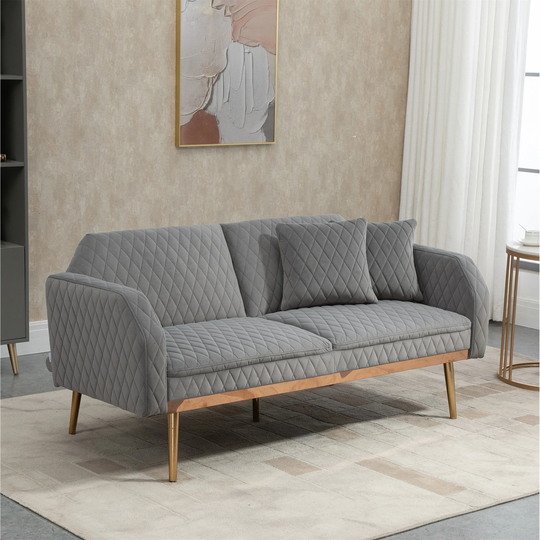 Velvet Sofa Accent Sofa Loveseat Sofa with Rose Gold Metal Feet Grey