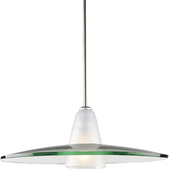 Modern Pendant One-Light Brushed Nickel Clear and Etched Glass Pendant Light - 10.040" x 22.640" x 22.640"