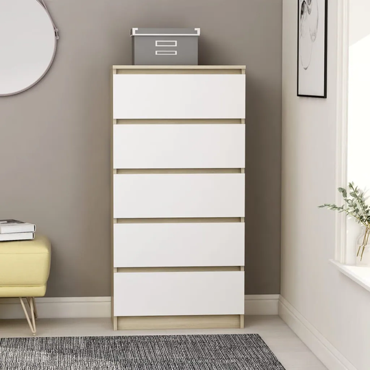 Drawer Sideboard White and Sonoma Oak 23.6"x13.7"x47.6" Chipboard