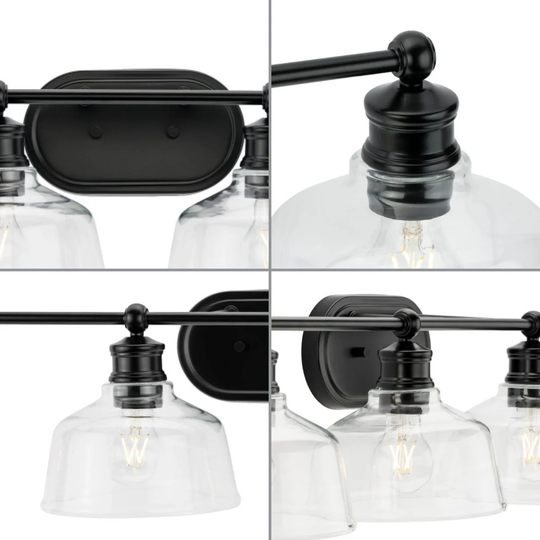 Singleton Collection 4-Light 36 in. Matte Black Vanity Light with Clear Glass Shades - Small