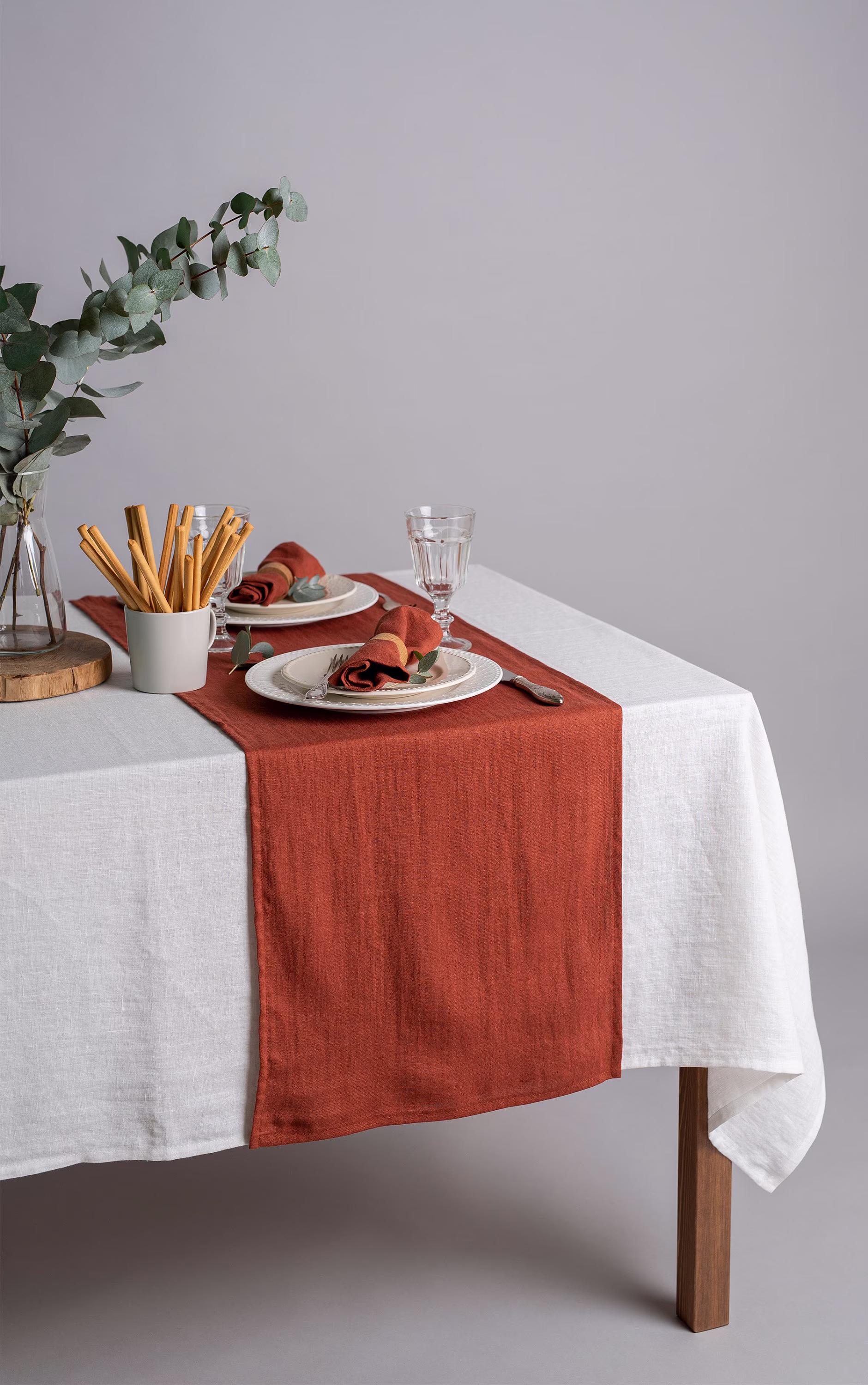 Redwood Linen Table Runner. Softened Rustic Wedding Kitchen Natural Decor
