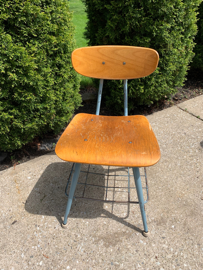 Vintage School Chair Adult Sized American Made Wood, Metal, 17"