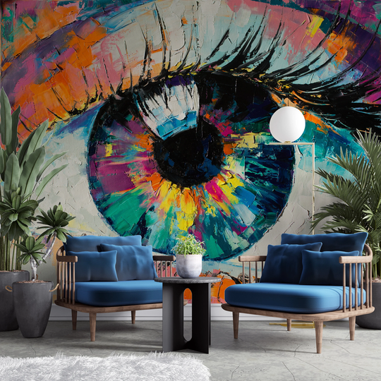 Colored Eyes Wallpaper, Living Room Removable Fabric Wall Mural, Peel & Stick