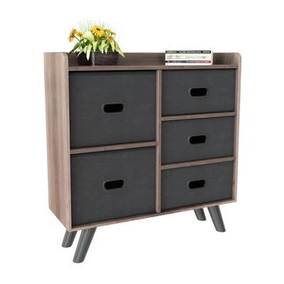Dresser Organizer Cabinet With 5 Easy Pull Fabric Drawers, Sturdy MDF Frame And Wood Top Closet Storage, Organizer Unit