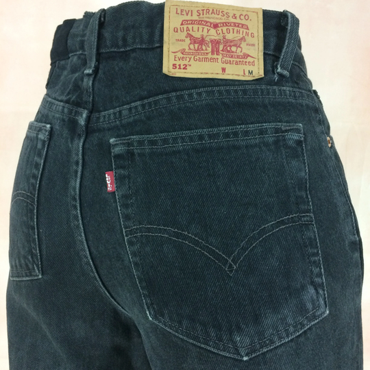 Sz 30 Vintage Levis 512 Women's Jeans W30 L31 High Waisted Distressed Black Wash Slim Fit Tapered Leg Mom Boyfriends