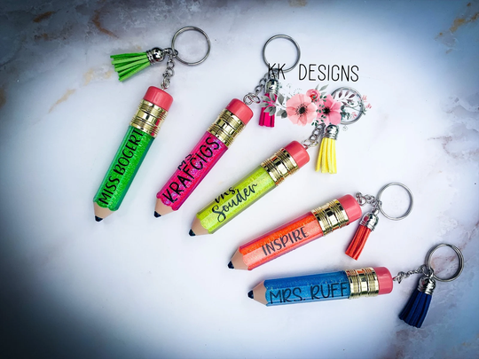 Teacher Glitter Keychain, Custom Pencil, Keychain