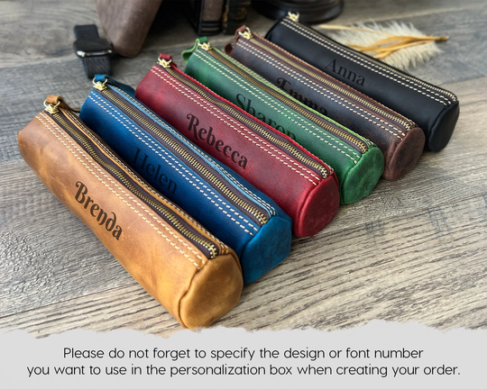 Custom Leather Pencil Case, Personalized Organizer, Genuine Pen Holder, Zipper Pouch, Customized Makeup Bag
