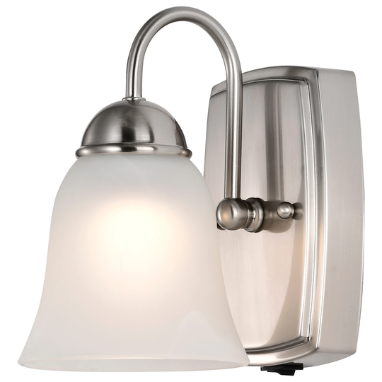 8W LED 1 Light Vanity 3000K Brushed Nickel Alabaster Glass w/ Switch - Brushed Nickel