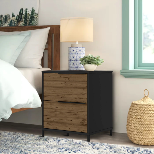 Wood and Metal Office Accent Storage Cabinet with 2 Drawers