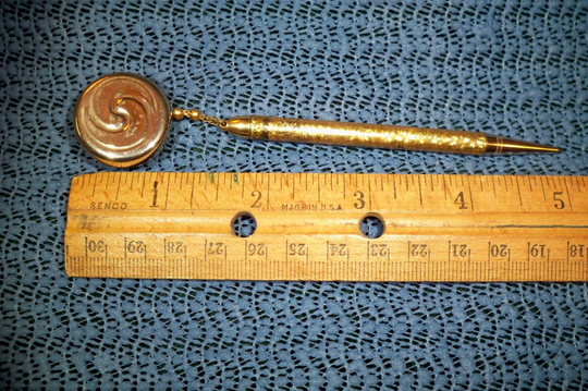 Vintage Abon Creations Retractable Pencil Brooch 3 3/4" With Lead Gold Tone & Chain Used