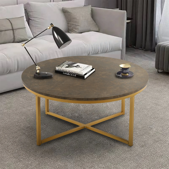 Cross Legs MDF Coffee Table with Metal Base, Antique Finish End Table