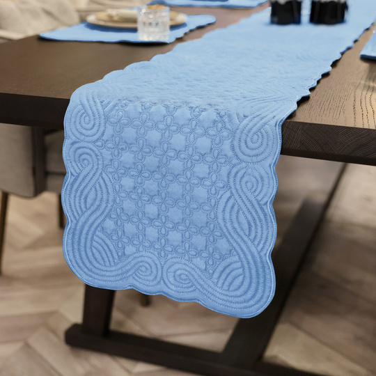 Quilted Table Runner- Solid Runner For Holiday Decoration - 13x72" Yellow/ Red/ Light Blue/ Lighy Gray