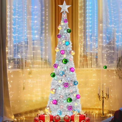 60" H Slender Silver Christmas Tree with 50 Lights