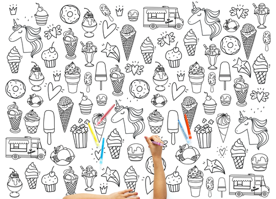 Giant Coloring Page Unicorn & Sweet Treats // Extra Large Poster Kids Crafts Activity