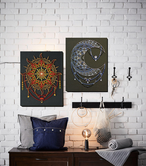 Together Diy Bead Embroidery Kit "Moon Pattern" & "Sun Size 10.2"×13" | 26x33 cm, Gift | Abris