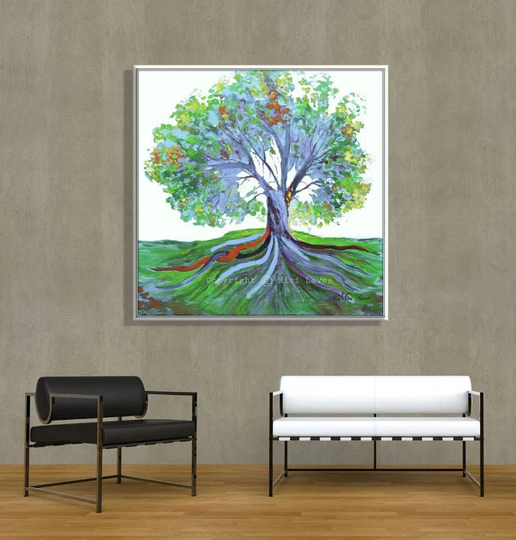 Tree Painting, Office Colorful Large Wall Art Art, Home Lobby Conference Room