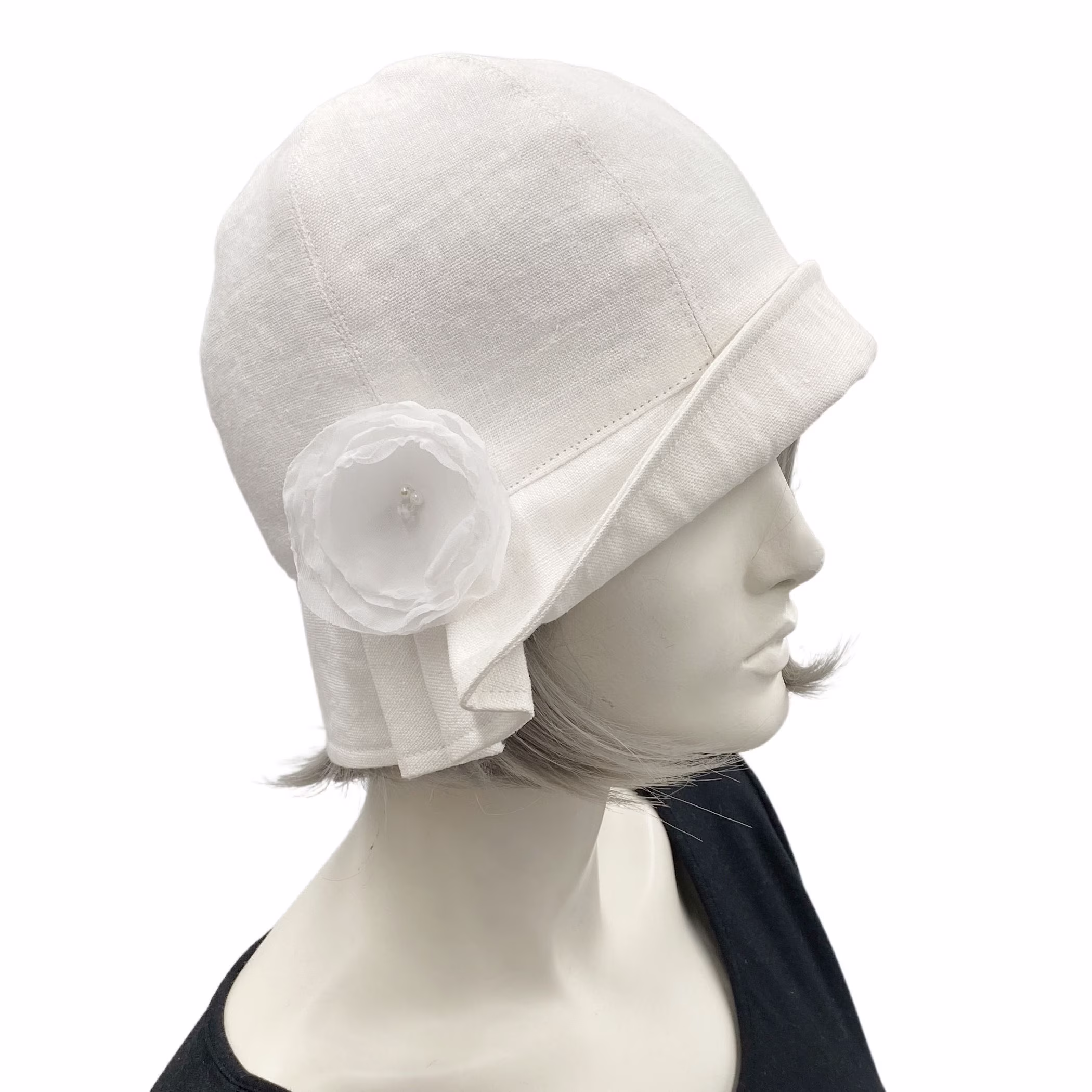 1920S Cloche Hat, Great Gatsby Wedding, Flapper Style, Handmade White Linen Summer Hats Women, Diner En Blanc & Jazz Age