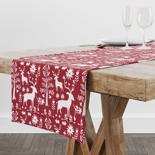 Reindeer Table Runner For Holiday Table, Red Kitchen Christmas Decor, Modern Farmhouse Dining Hostess Gift