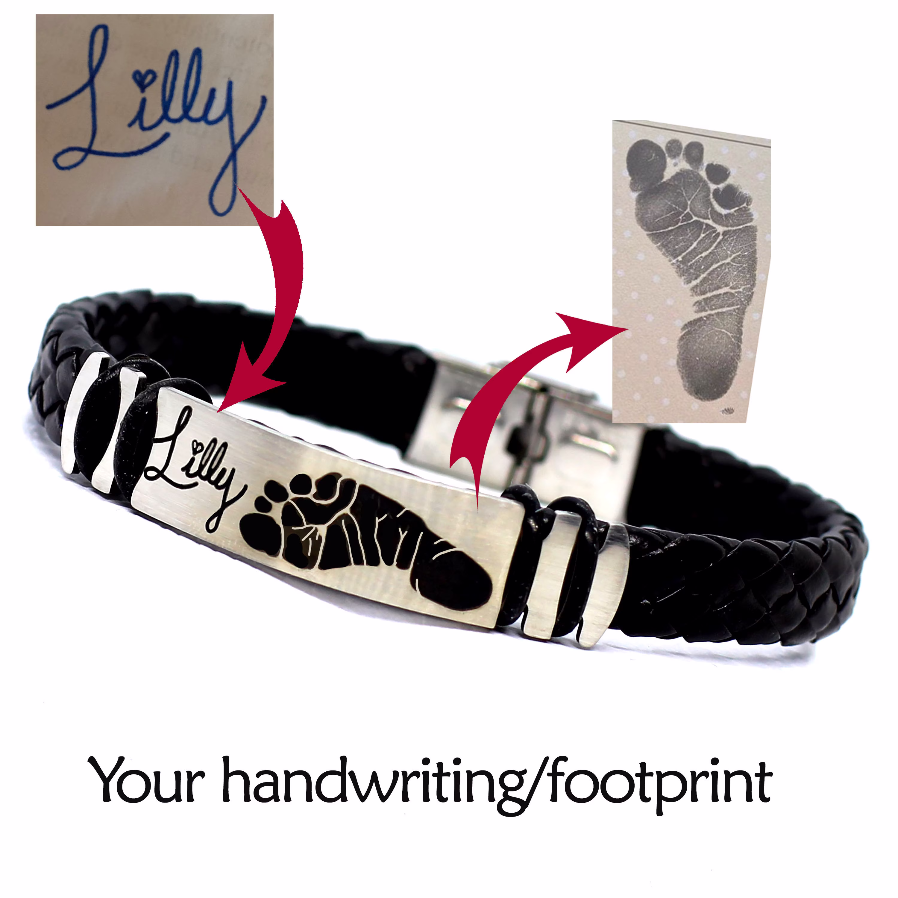 Men's Monogrammed Leather Personalized Finger Print Bracelet. Ekg Strip Engraving. Dad Gift. Mens Fingerprint Bracelet. Fathers Day