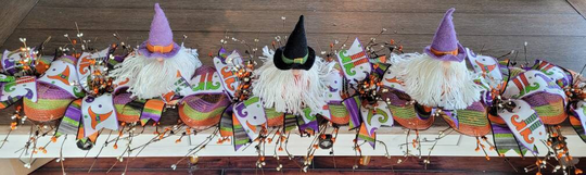 Witch Garland, Halloween Table Runner, Felt Witch Gnome Decor