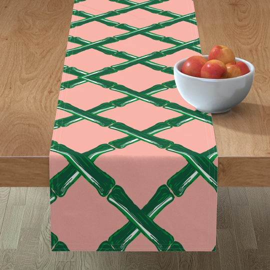 Chinoiserie Table Runner - Lattice in Peach Fizz By Yesterdaycollection Preppy Trellis Cotton Sateen Spoonflower