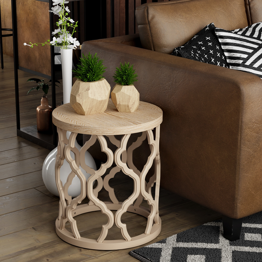 COZAYH Rustic Table, Distressed Wood Top Side Table with Curved Motif Frame Base for Boho, Farmhouse Decor